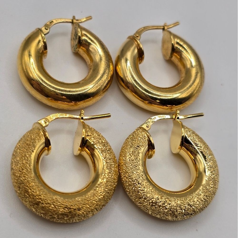 Elegant Gold Hoop Earrings 18k GEP And one 18k GP Two Sets For One Price